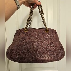 BOTTEGA VENETA Plum Embroidered Intrecciato Leather Shoulder Bag